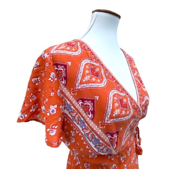 Medium Fall Maxi Dress Long Boho Medium Wrap Dress Cottage Prairie Orange Dress - Picture 6 of 16